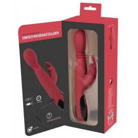 Красный вибромассажер с клиторальным отростком Rabbit Vibrator - 26,5 см.